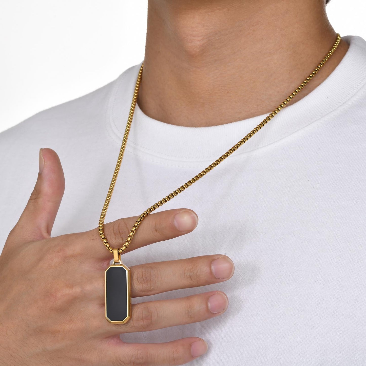 Men’s Stainless Steel Dog Tag Necklace – Geometric Minimalist Pendant PN-1858