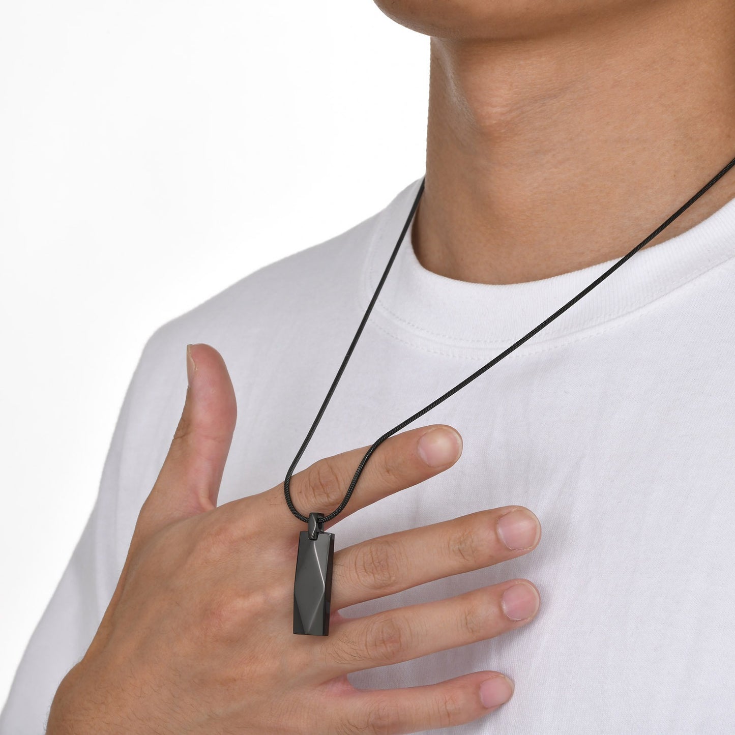 Men’s Geometric Pendant Necklace – 3D Rhombus Rectangle Design in Stainless Steel | Black & Silver Gothic Style NC-1455