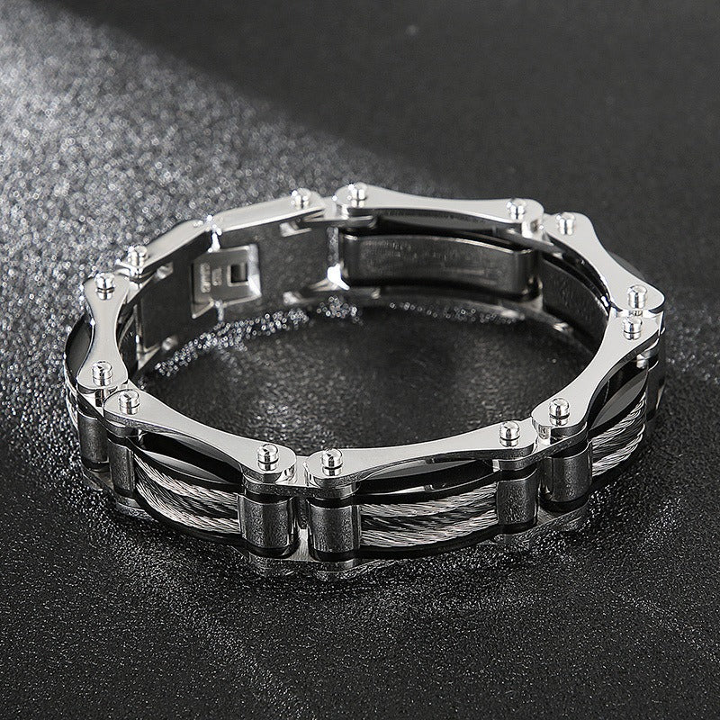 Kemstone Men's Titanium Steel Wire Rope Bracelet - Urban Cycling Inspired Design, Adjustable Cuff for Casual & Outdoor Style KB139387-KFC