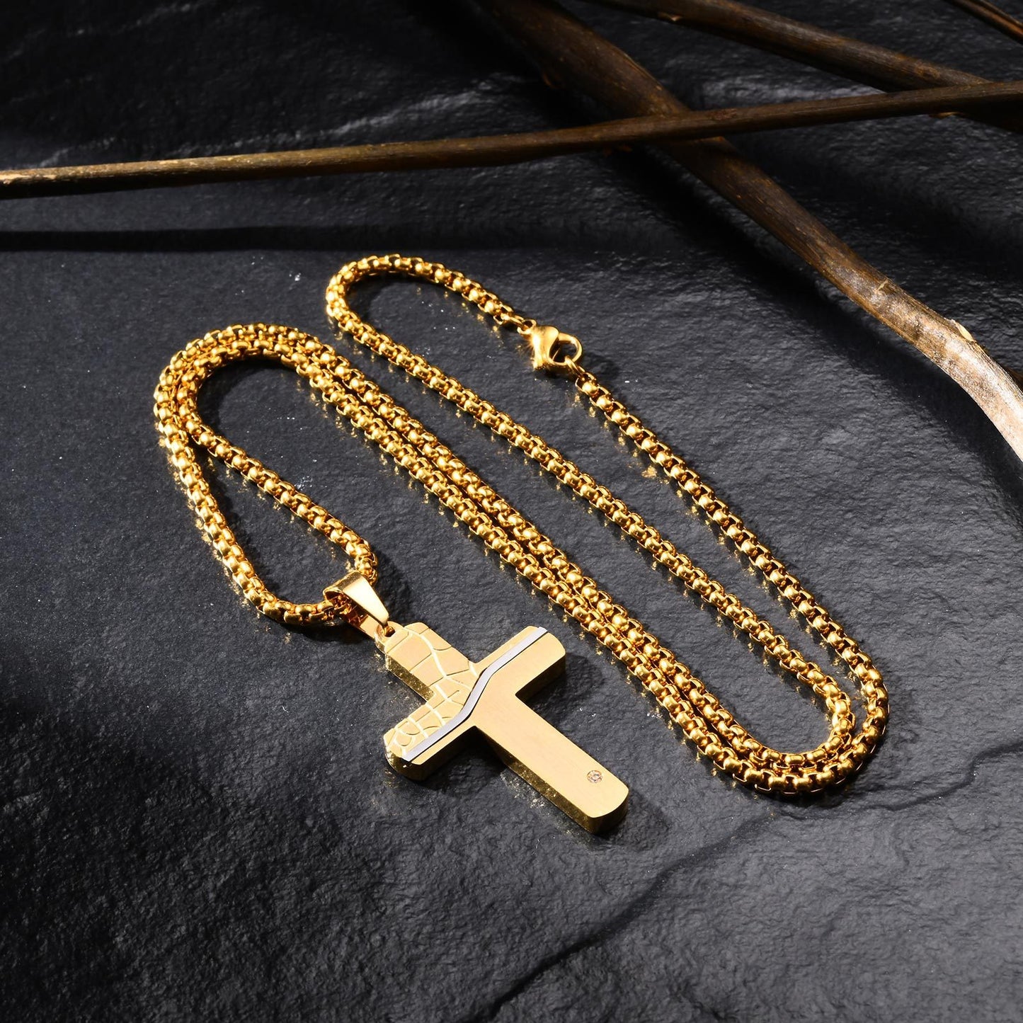 Cracked Cross Pendant Necklace – Stainless Steel, Gothic Street Style (Silver/Gold/Black) PN-1999