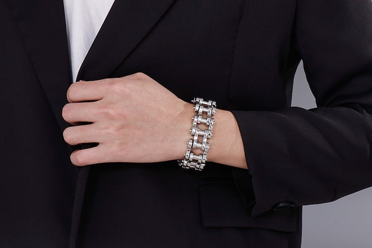 Kemstone Hip-Hop Bike Chain Bracelet – 22mm Titanium Steel Industrial Cuff for Streetwear KB18913-D