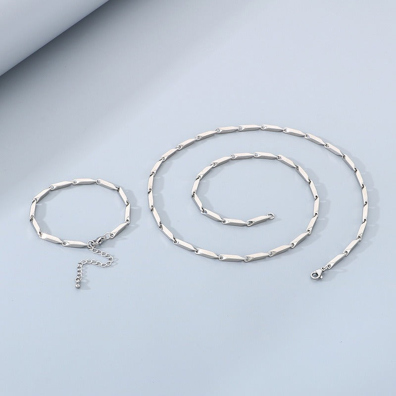 Kemstone Men’s Bamboo Link Chain Bracelet & Necklace – Stainless Steel Hip-Hop Jewelry KS223833-Z