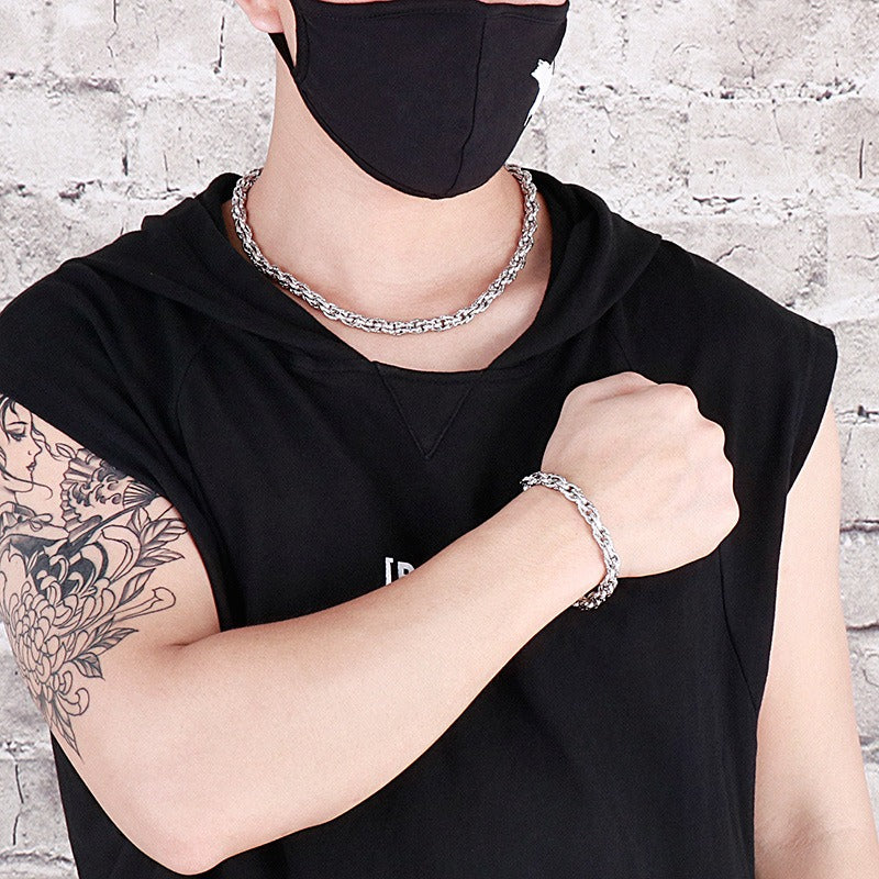 Kemstone Heavy Rope Twist Stainless Steel Chain – Bold Hip-Hop Men’s Necklace & Bracelet KS138928-Z