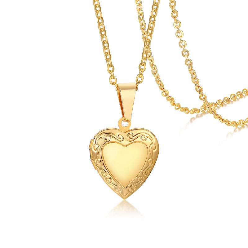 Colgante de corazón de acero inoxidable Kemstone con circonitas - Collar con dije que se abre para mujer PN-1364