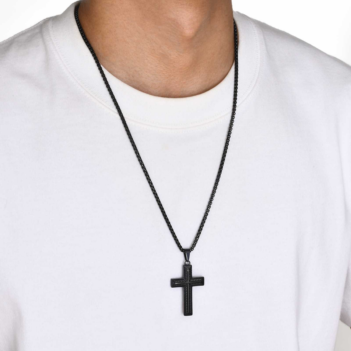 Kemstone Stainless Steel Rope Cross Pendant Necklace for Men PN-1868