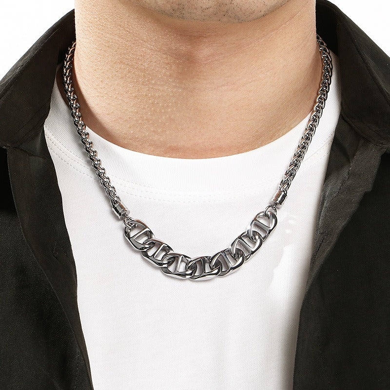 Kemstone Titanium Steel Figaro Chain Necklace for Men Alternating Link Chain KN298678-KJX