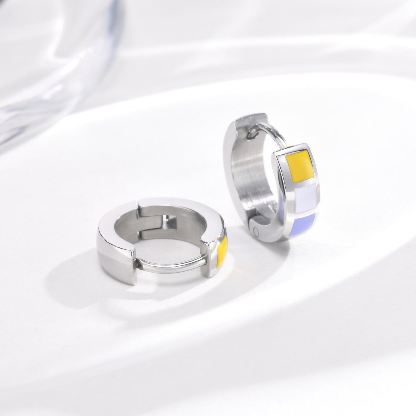 Kemstone Stainless Steel Color Block Hoop Earrings – 13mm Small Huggie Punk Street Style PE-014