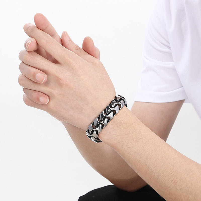 Kemstone Bold Punk Titanium Steel Square Buckle Dragon Bone Chain Bracelet Handmade 22CM KB112527-BD
