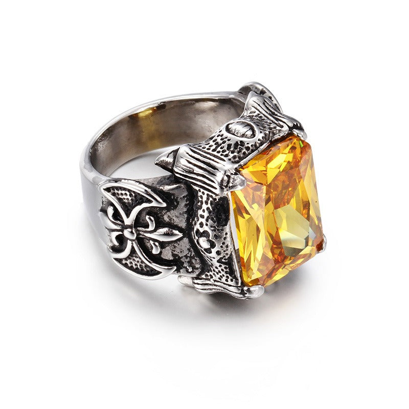 Anillo Kemstone de acero y titanio, estilo gótico punk vintage con cristales para hombre KR39427