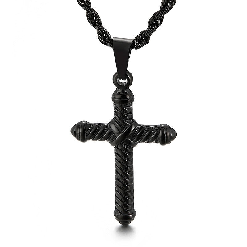 Kemstone Twisted Cross Pendant – Retro Titanium Steel Necklace for Men KP81525-K