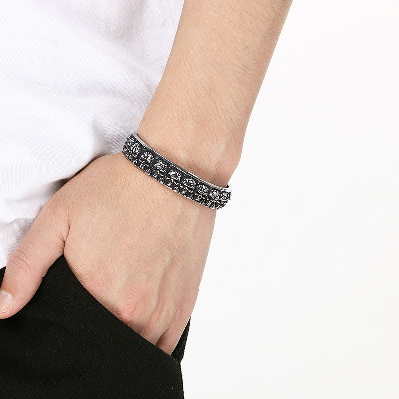 Kemstone Viking Skull Cuff Bracelet Titanium Steel Gothic Open Bracelet for Men KB209286-LU