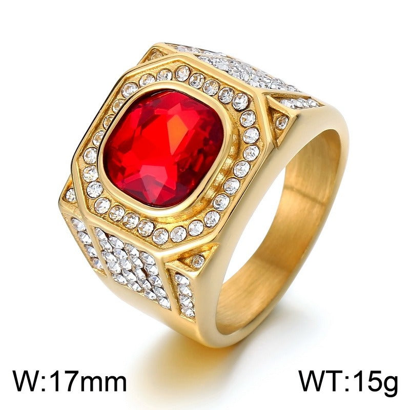 Kemstone Octagon Titanium Steel Hip-Hop Ring – Full-Cut Zircon Streetwear Band for Men KR110150