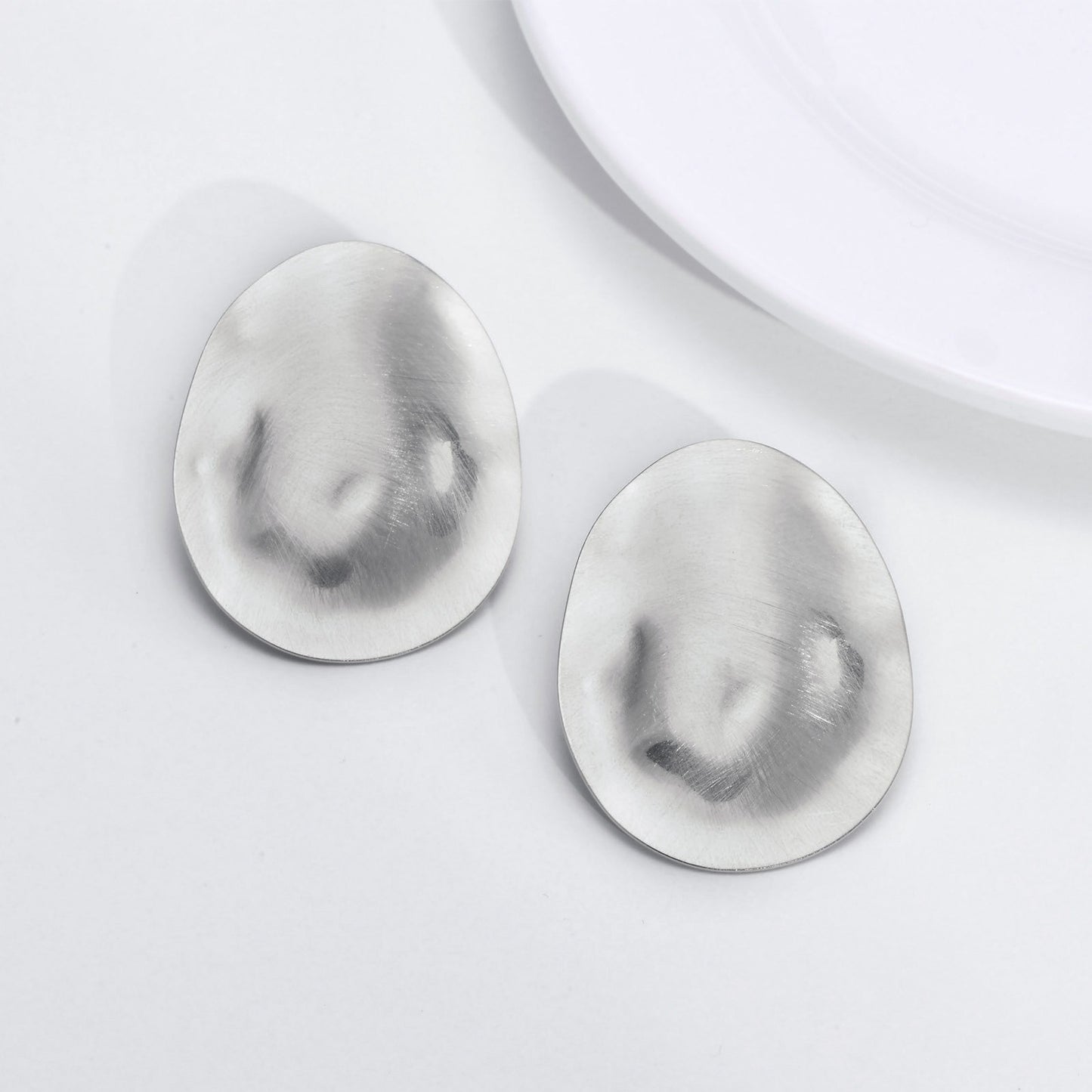 Brushed Stainless Steel Stud Earrings – Irregular Bold Design | Retro Power Form ES-399