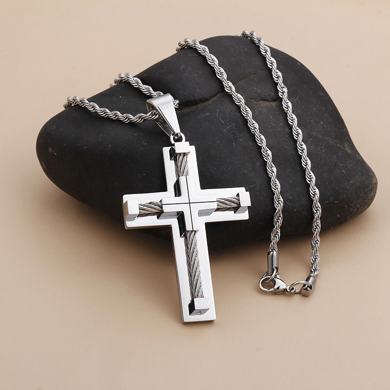 Collar con colgante de cruz de acero inoxidable y titanio minimalista moderno Kemstone para hombre - Joyería unisex duradera y de uso diario KP55886-K