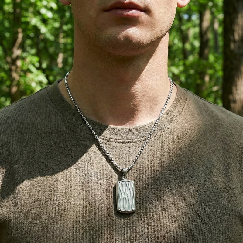 Kemstone Titanium Steel Wave Texture Tag Pendant Necklace for Men Box Chain KN301678-KFC