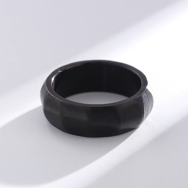 Kemstone Matte Titanium Steel Ring – Curved Minimalist Band for Men | Rugged Gothic Street Style KR105900-KFC