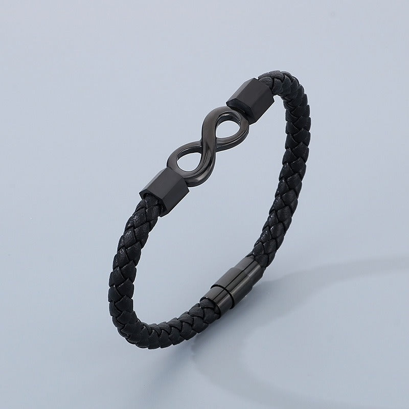 Simbolo dell'infinito, cinturino in pelle intrecciata, chiusura magnetica in acciaio al titanio per uomo KB182678-JR