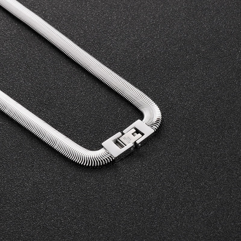 Hip-Hop Flat Snake Chain Necklace & Bracelet – Stainless Steel Herringbone Jewelry for Men KN228487