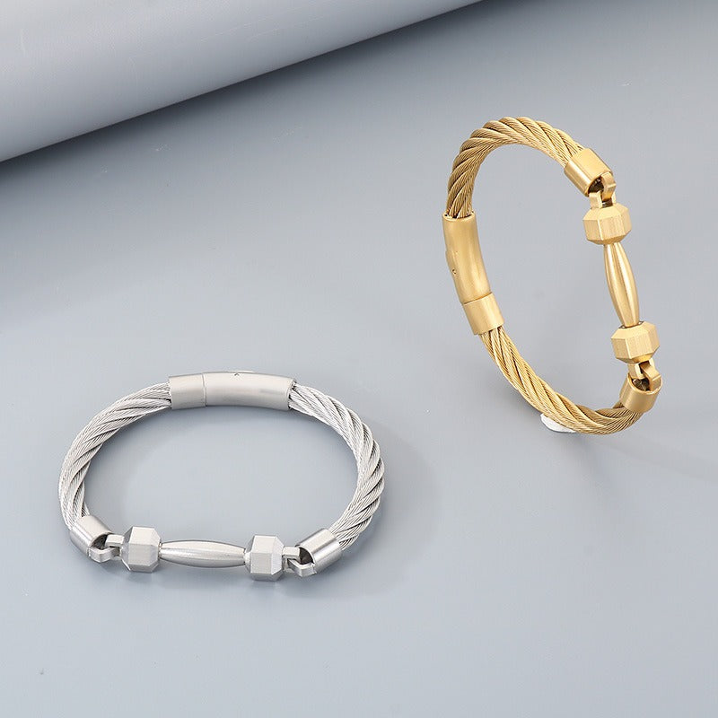 Kemstone Titanium Steel Barbell Cable Wire Bracelet for Men – Sporty Design KB210834-KFC