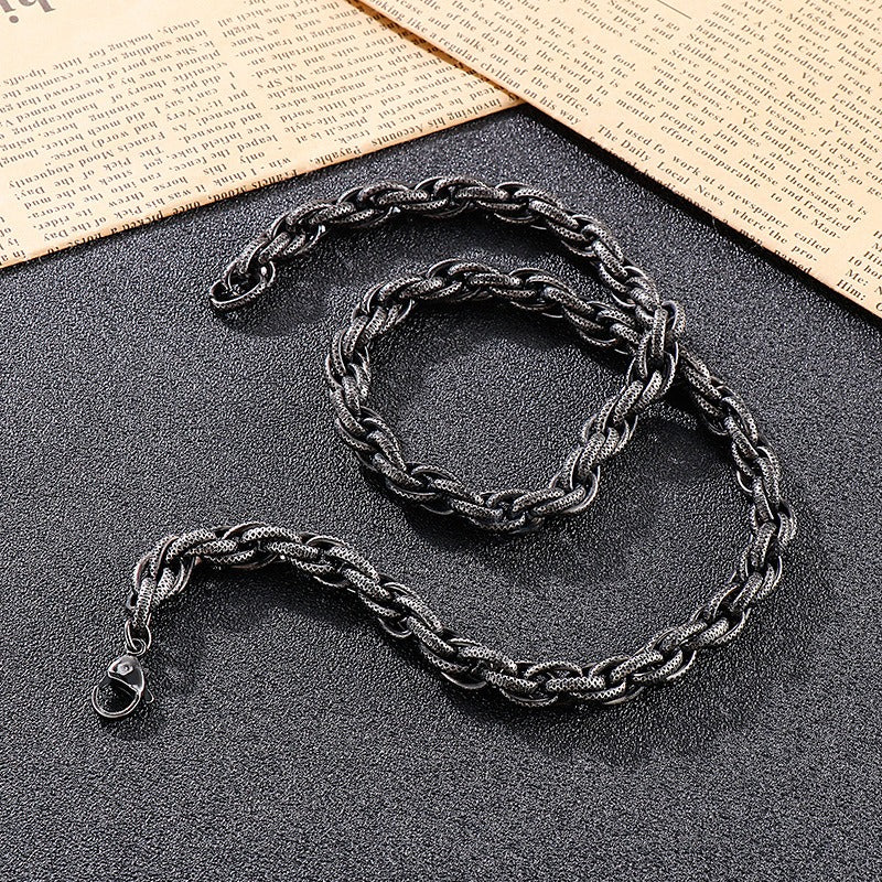 Kemstone Vintage Matte Black Titanium Steel Chunky Twisted Chain Bracelet & Necklace for Men KS141111-Z