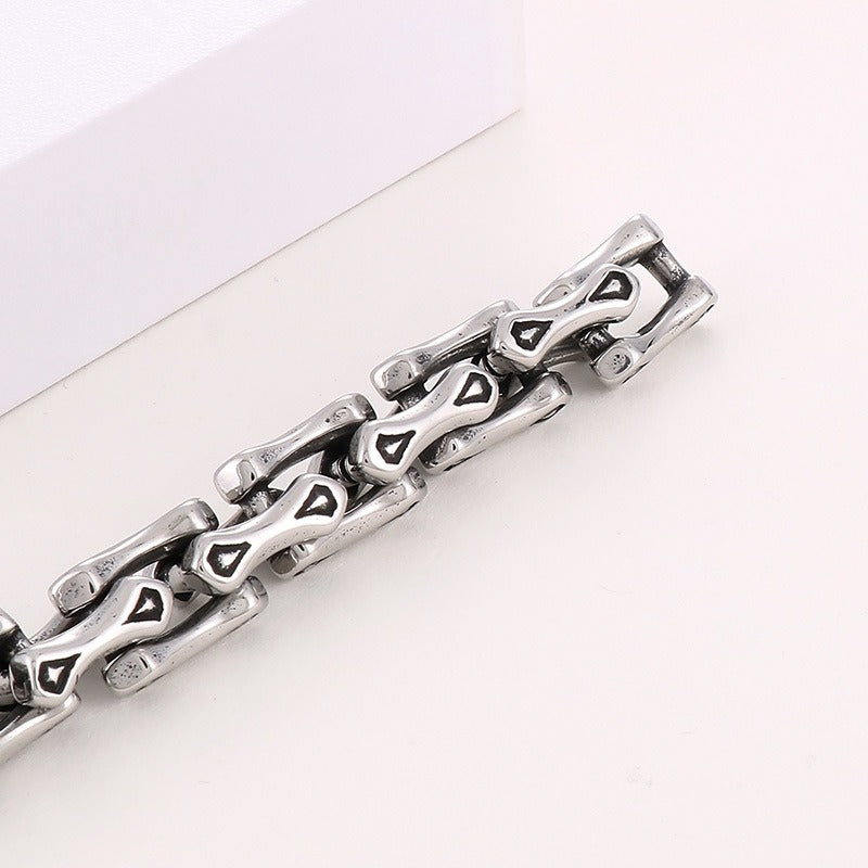 Kemstone Men’s Titanium Steel Bone Chain Bracelet – Vintage Biker Cuban Link Jewelry KB164110-KJX
