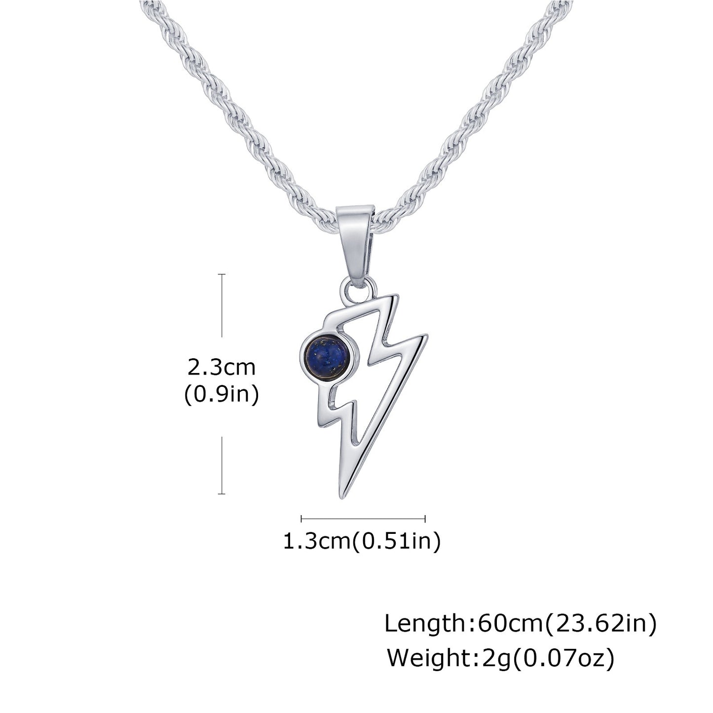 Kemstone Men’s Stainless Steel Lightning Pendant Necklace – Natural Stone Jewelry PN-2202