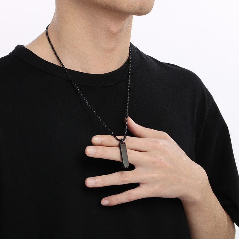 Kemston Slim Rectangular Bar Pendant Necklace for Men Geometric Silver Gold Black KN285569-KFC
