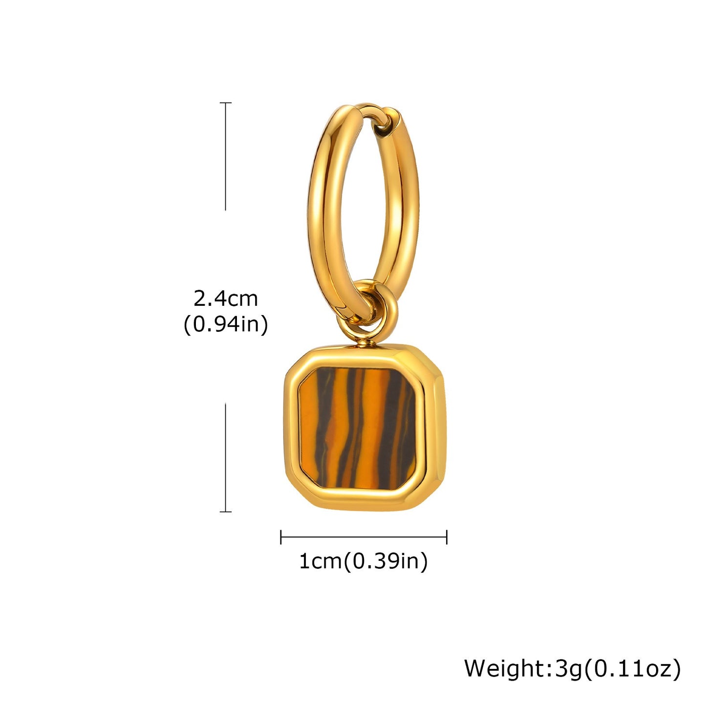 Kemstone Men & Women’s Stainless Steel Square Drop Earrings – Shell, Tiger Eye, Malachite ED-936