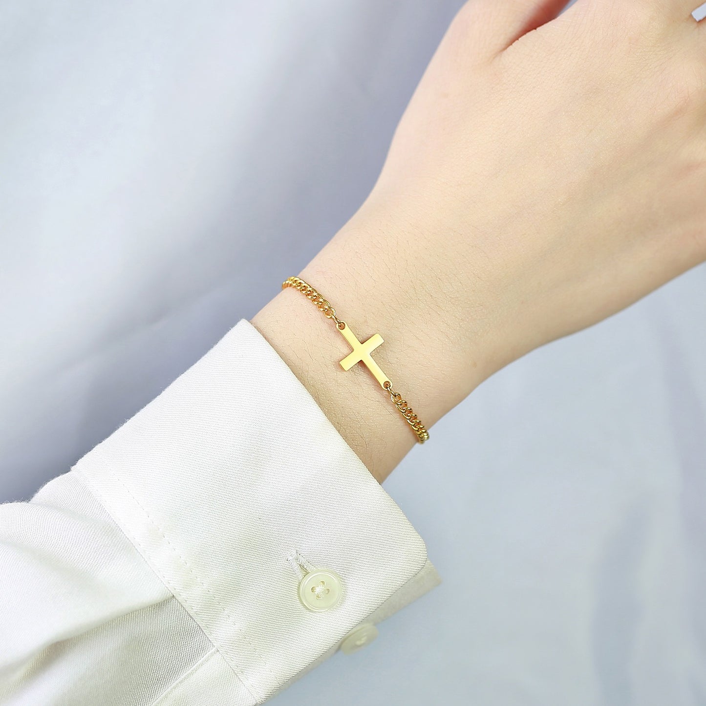 Pulsera minimalista de mujer con cadena de cuentas cruzadas de acero inoxidable Kemstone BR-1125