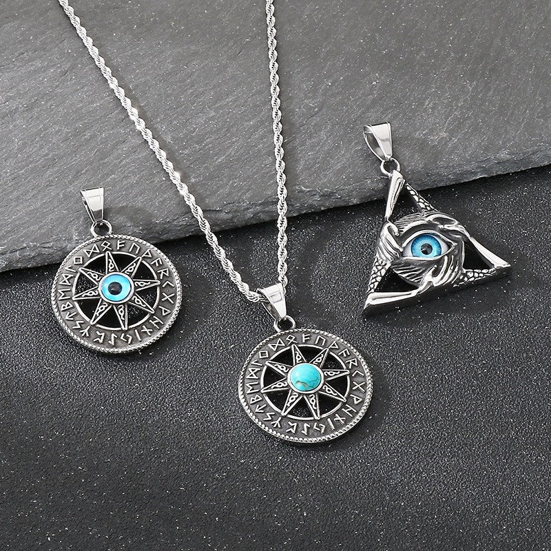 Kemstone Viking Compass Necklace – Titanium Steel Evil Eye Amulet KP116383-MZOZ