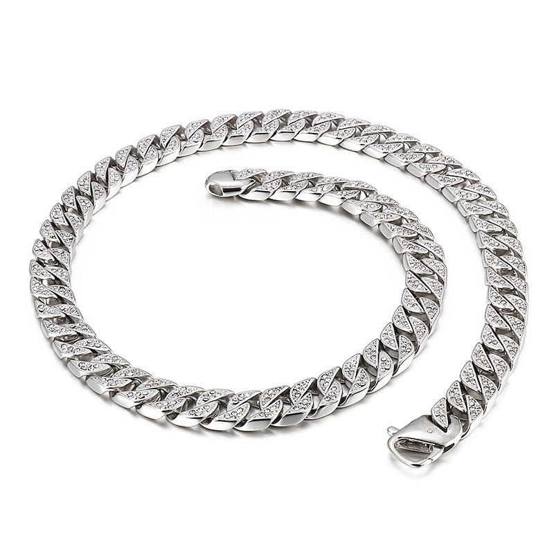 Kemstone Bold Cuban Link Chain - Stainless Steel Hiphop Necklace with Full-Cut Sparkling Stones KS102416-BD