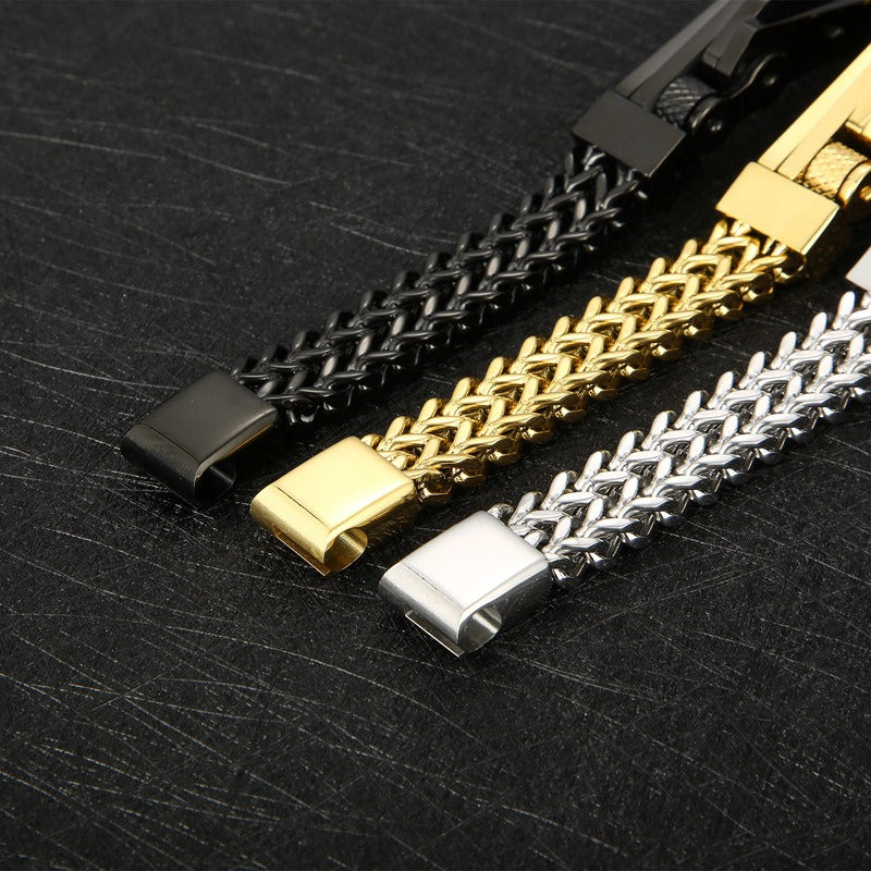 Pulsera de cadena de motocicleta Kemstone con borde de titanio y acero - Diseño de doble cara estilo rock y hip hop para motociclistas urbanos KB164180-KFC