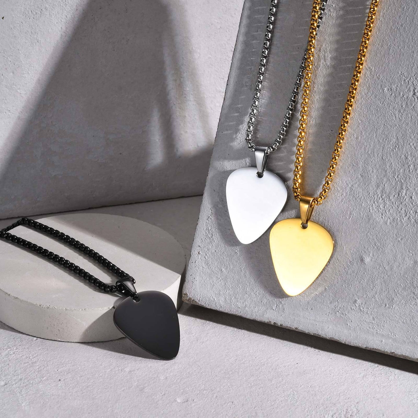 Kemstone Steel Guitar Pick Pendant Necklace – 316L Stainless Steel Minimalist Rock Jewelry PN-1843
