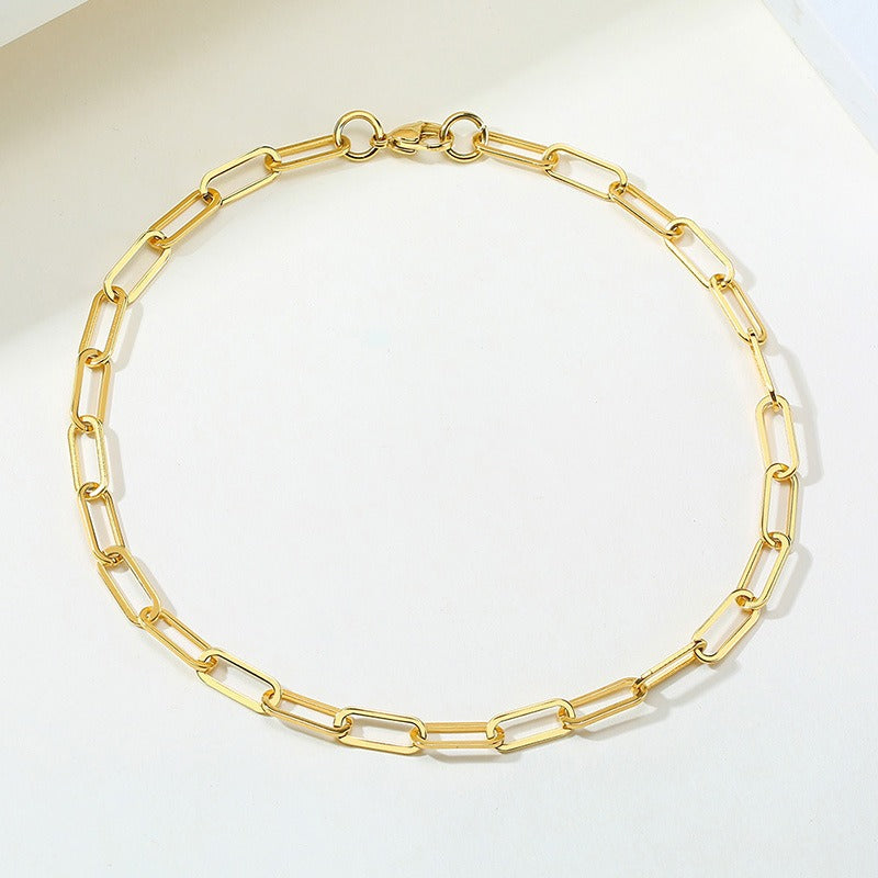 Collar de cadena de eslabones planos de acero inoxidable Kemstone - 6,5 mm, plata elegante para mujer NC-558