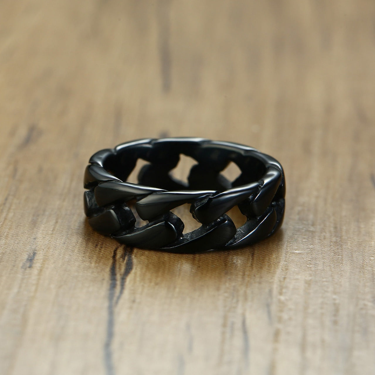 Kemstone Men’s Cuban Chain Titanium Steel Ring – Vintage Biker Link Band R-495