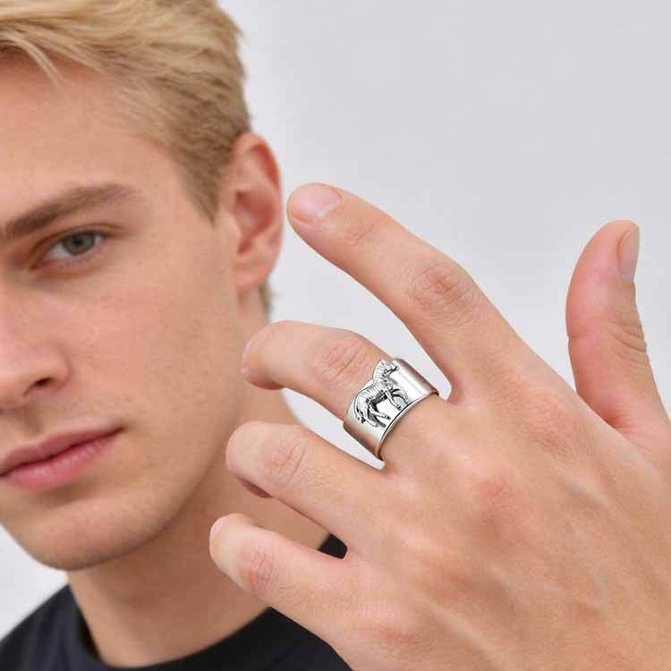 Kemstone Stainless Steel Animal Design Open Ring Spider Horse Vintage Wide Band for Men RC-1015