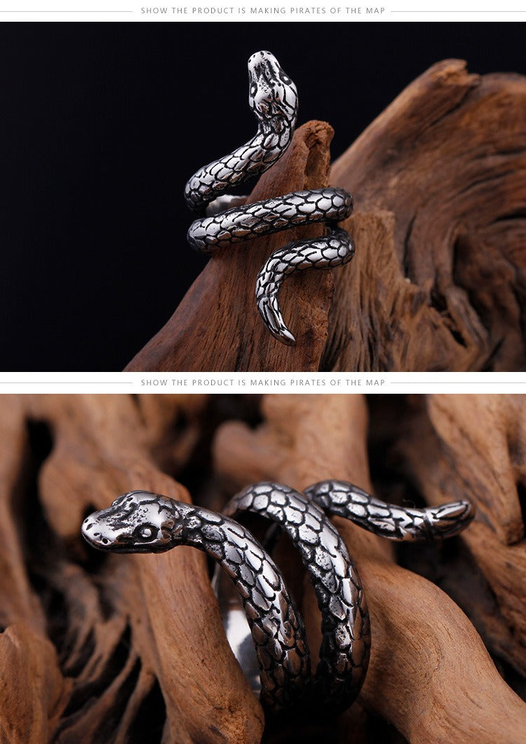 Kemstone Vintage Punk Cobra Titanium Steel Ring β Handcrafted Snake Design KR52350-K