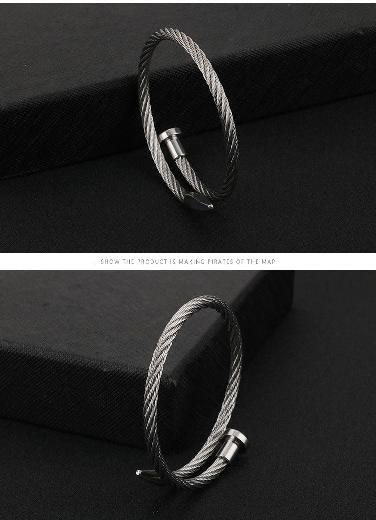 Kemstone Men’s Nail Cable Cuff Bracelet – Stainless Steel Industrial Punk Wristband KB110358-K