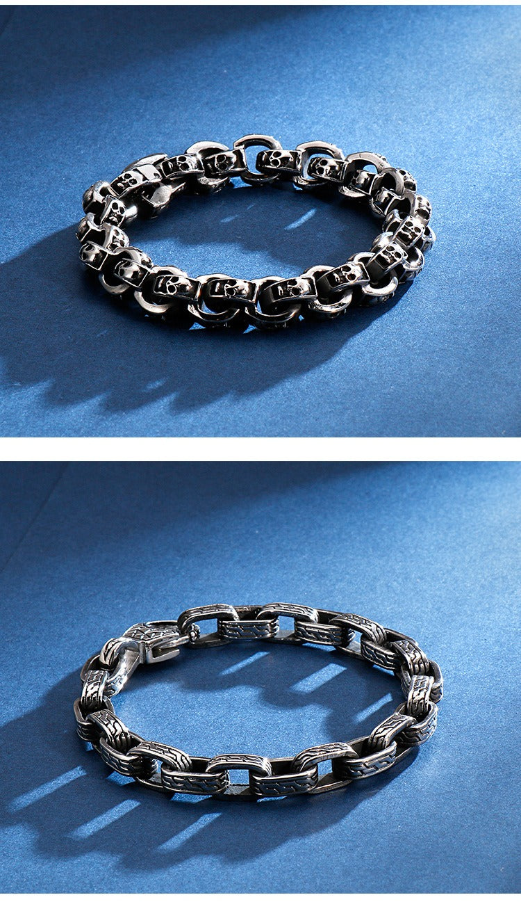 Kemstone Skull Chain Bracelet – Stainless & Titanium Steel Biker Jewelry for Men | Gothic Punk Street Style KB120968-BDJX