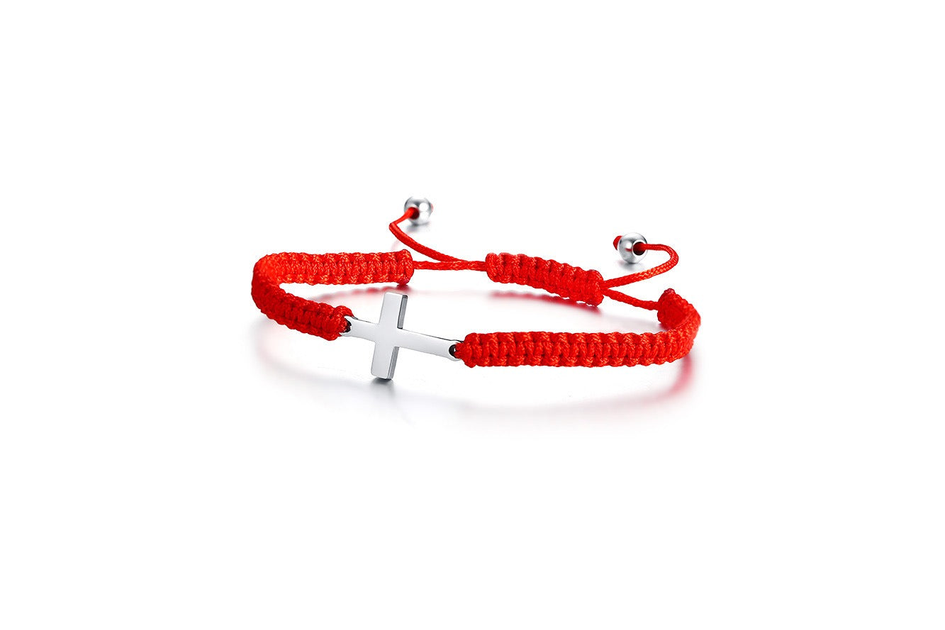 Kemstone Adjustable Ankh Cross Bracelet – Titanium Steel & Red Black Nylon Rope Men & Women BR525