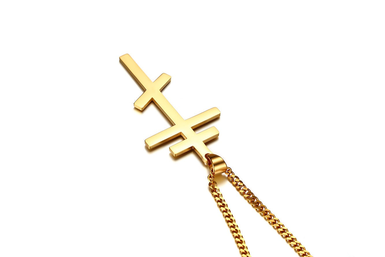 Men's Stainless Steel Orthodox Cross Necklace – Bold Double Bar Gothic Pendant PN-831