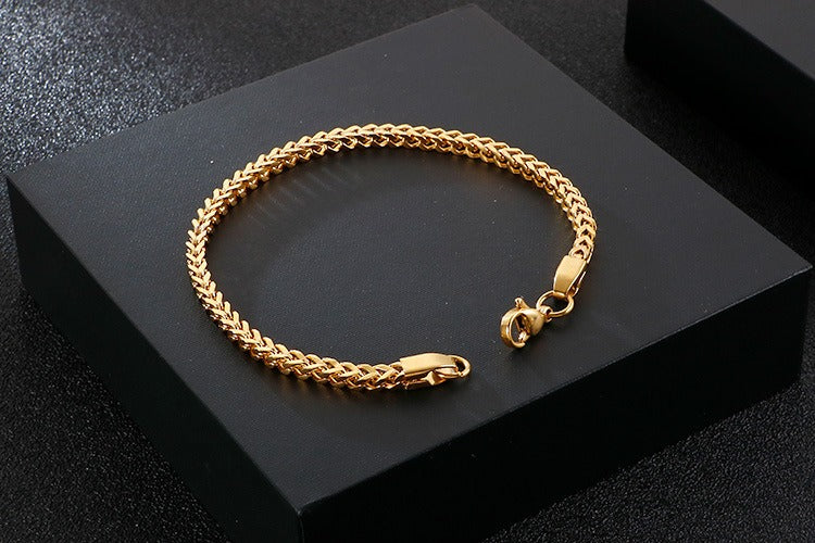 Kemstone Men’s Curb Chain Bracelet – Reversible Stainless Steel Streetwear in Gold, Silver, Black | KB129855-Z