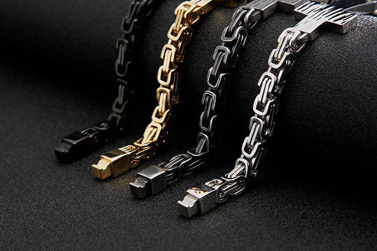 Kemstone Cross Pendant Retro Bracelet – Titanium Steel Cuff with Imperial Chain Design for Men KB122384