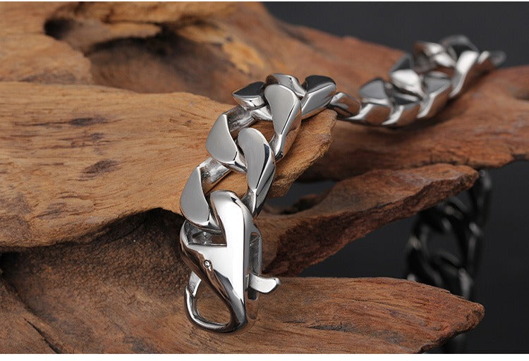 Kemstone Men’s Stainless Steel Cuban Chain Bracelet – 21cm Street Style Gothic Power Link KB27123-D
