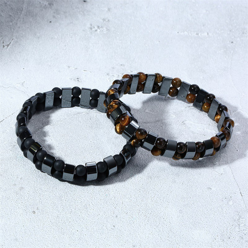 Kemstone Hematite Beaded Bracelet – Tiger Eye or Black Beads with Elastic Design for Men BR-703