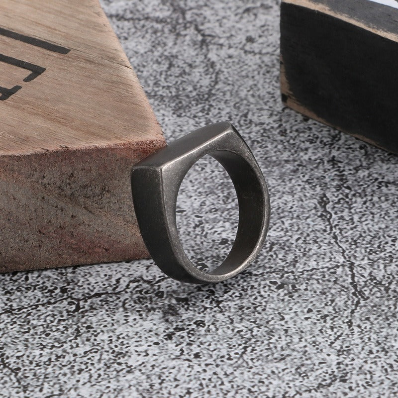 Kemstone Geometric Titanium Steel Ring – Matte Urban Streetwear Band for Men | Gothic Hip-Hop Style KR86567-KHX