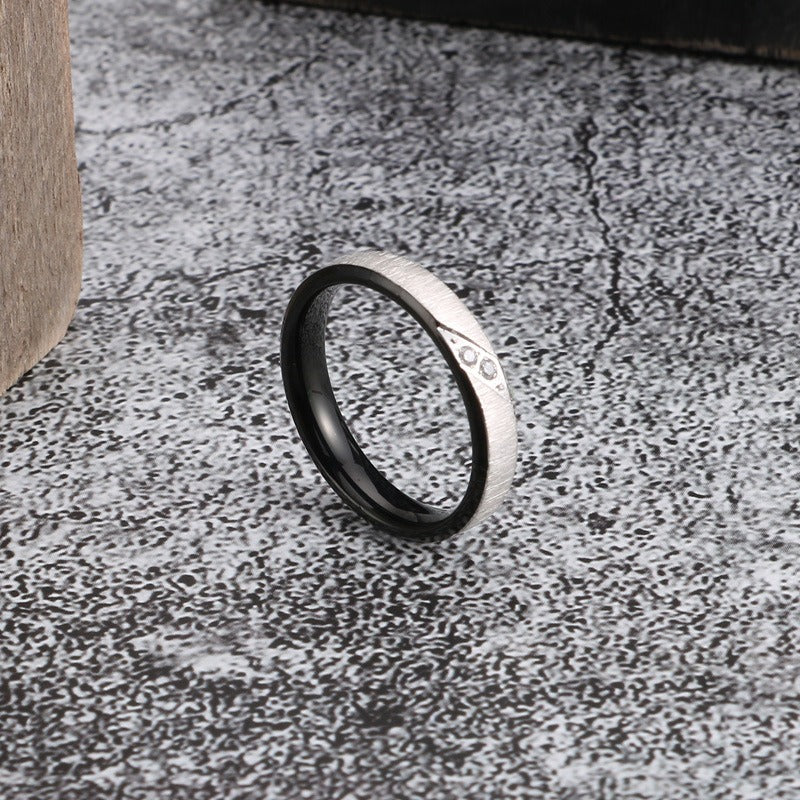 Kemstone Brushed Steel Ring for Men – 18K Gold & Crystals Accent, Gothic Minimalist Power Band KR46939-K
