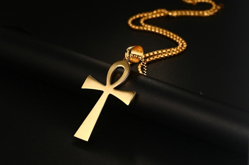 Colgante de cruz Ankh de acero inoxidable de 64 mm de Kemstone para hombre, joyería de hip hop PN-646