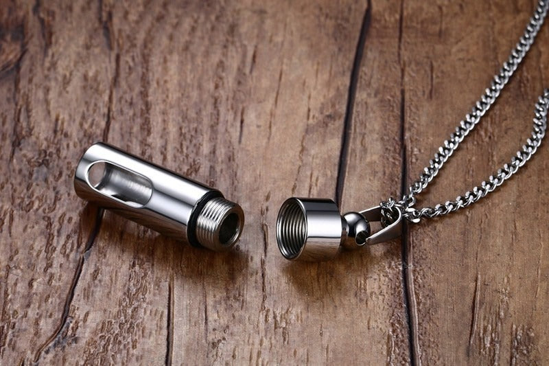 Viking Glass Perfume Bottle Pendant for Men – Stainless Steel Gothic Locket Necklace PN-720