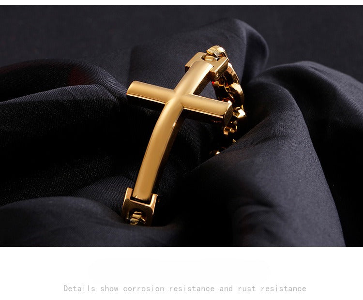 Pulsera de acero y titanio con cruz Kemstone para hombre - Joyería punk minimalista KB108647-K